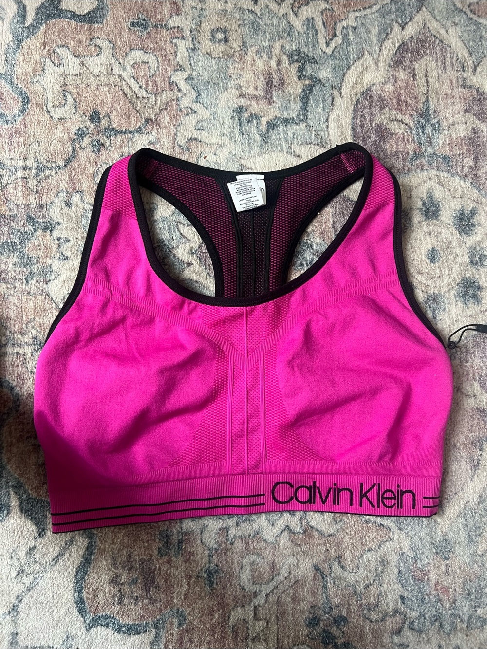 Calvin Klein Hot Pink Seamless Racerback Sports Bra with Black Trim